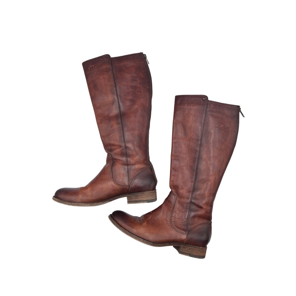 Frye Melissa Button Back Zip Boots Womens 7 Brown Fair Leather Riding Equestrian